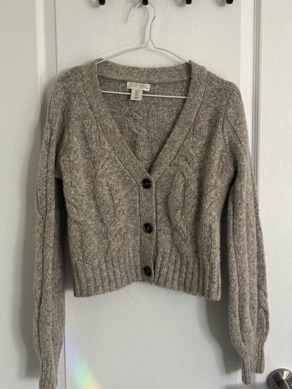 Ruby Moon Taupe Cable-Knit Button Front Cardigan